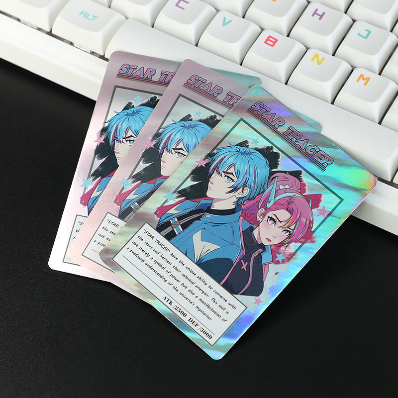 Illustrative holographic fan art trading cards; designs may vary